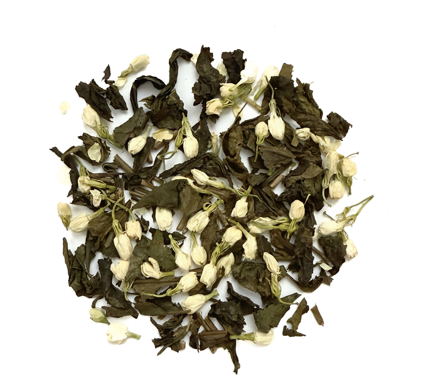 Tea leaves with buds on a white background