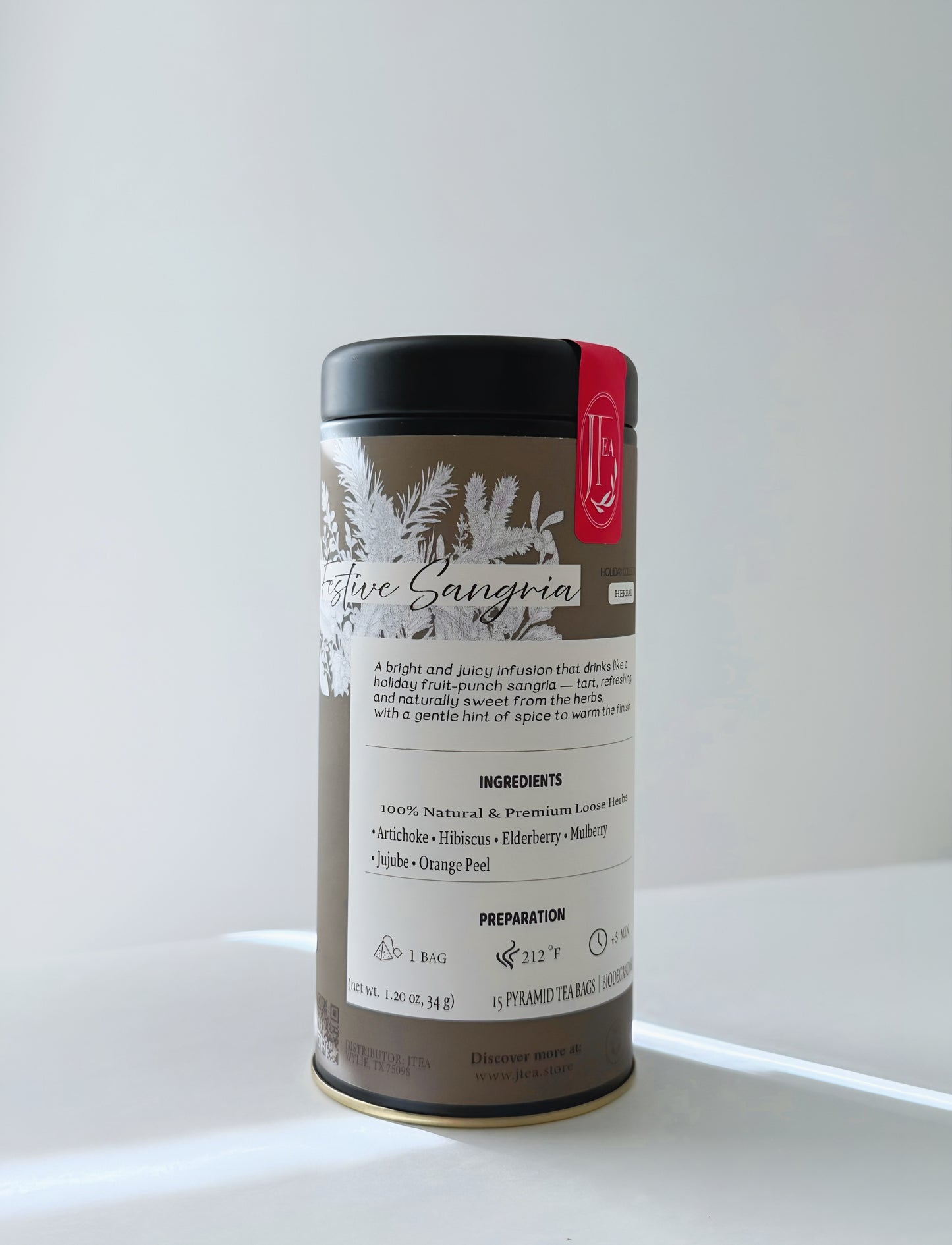 Canister labeled 'Festive Sangria' on a white background