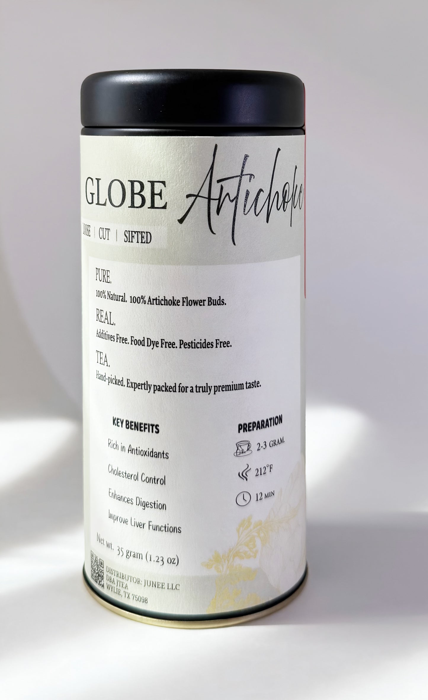 Canister labeled 'Globe Artichoke' on a white background