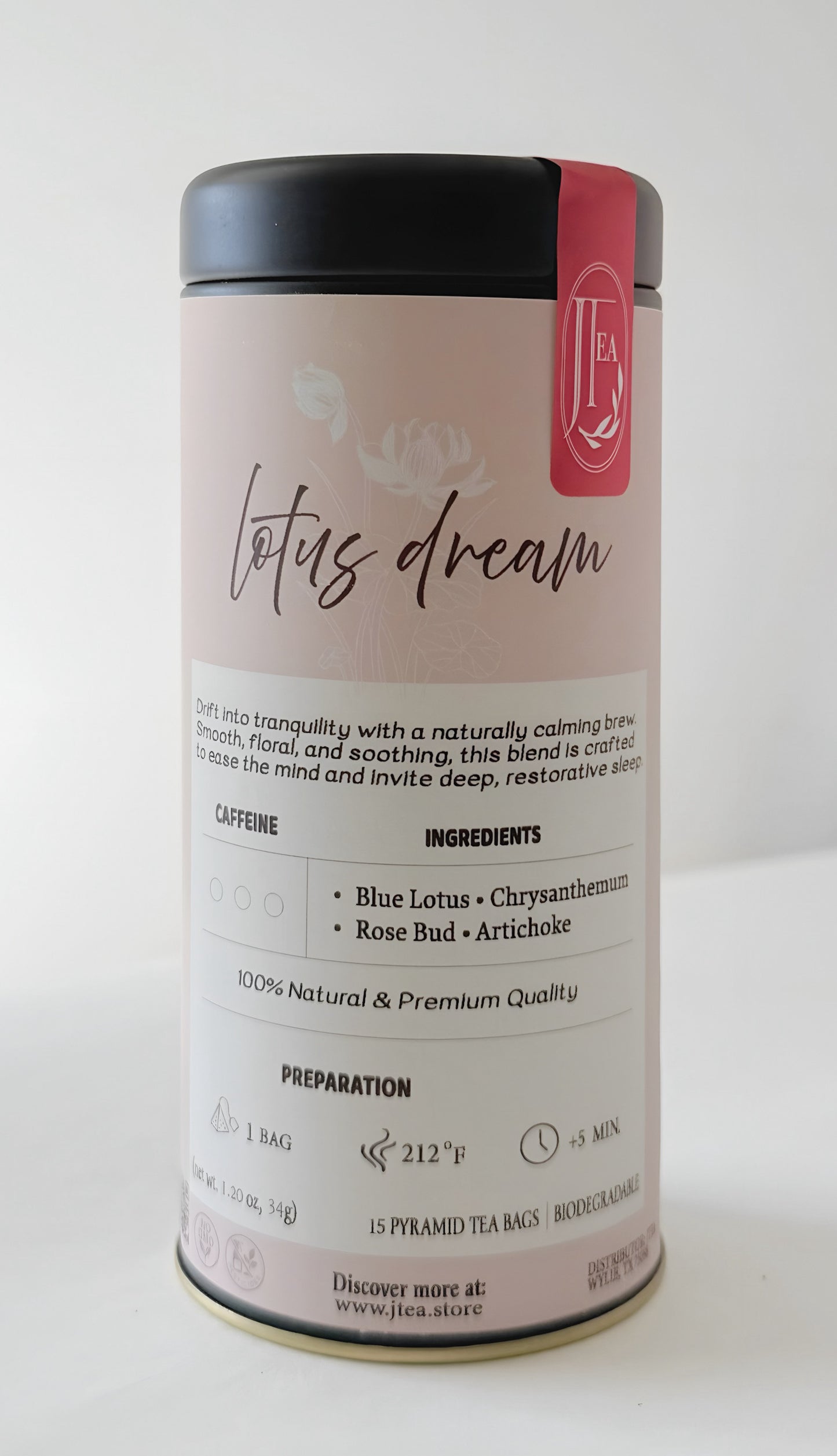 Lotus Dream Tea – 15 Pyramid Biodegradable Tea Bags in Tin Can