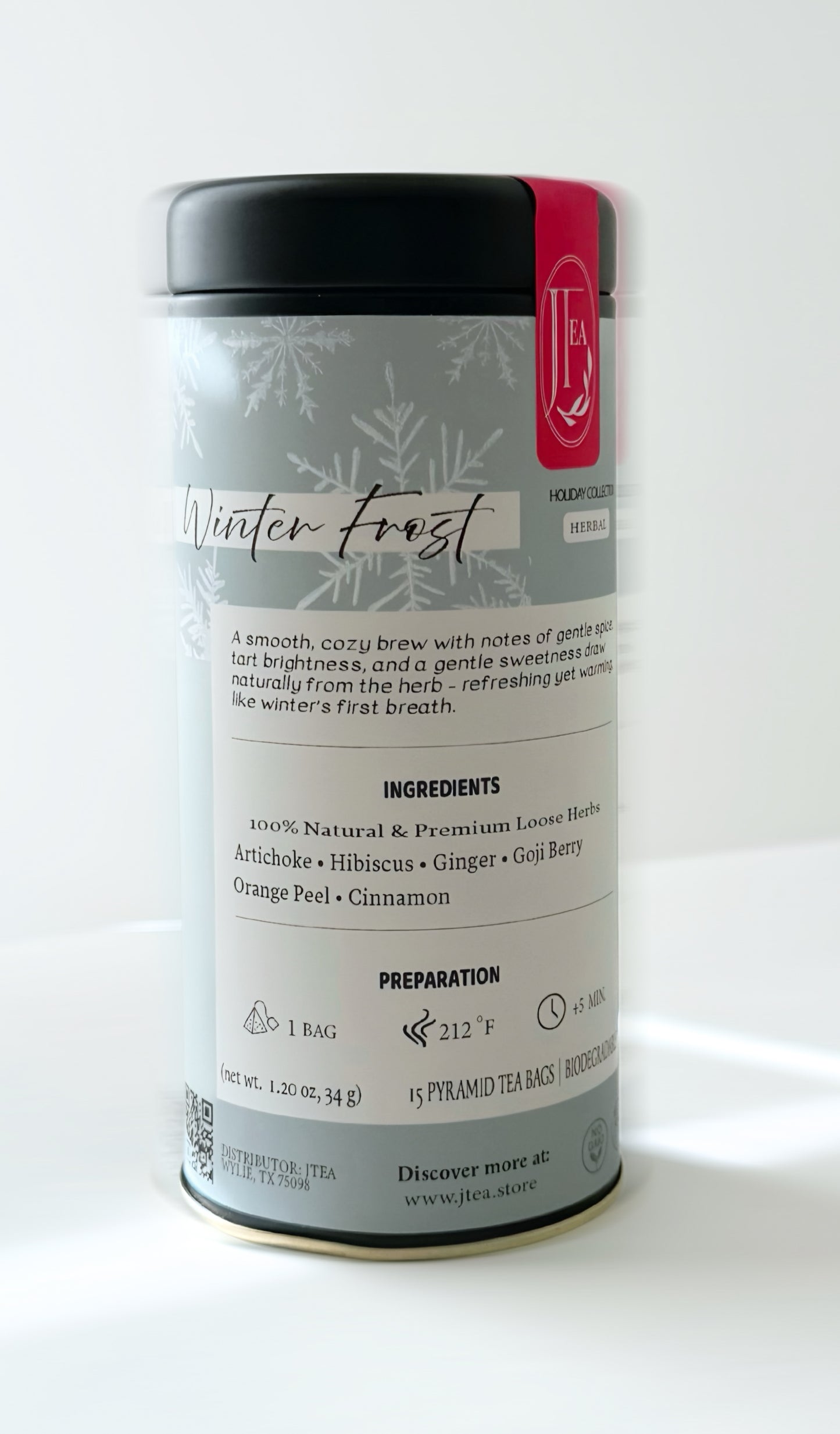 Winter Frost Tea –  15 Pyramid Tea Bags In Tin Can | Holiday Botanical Blend