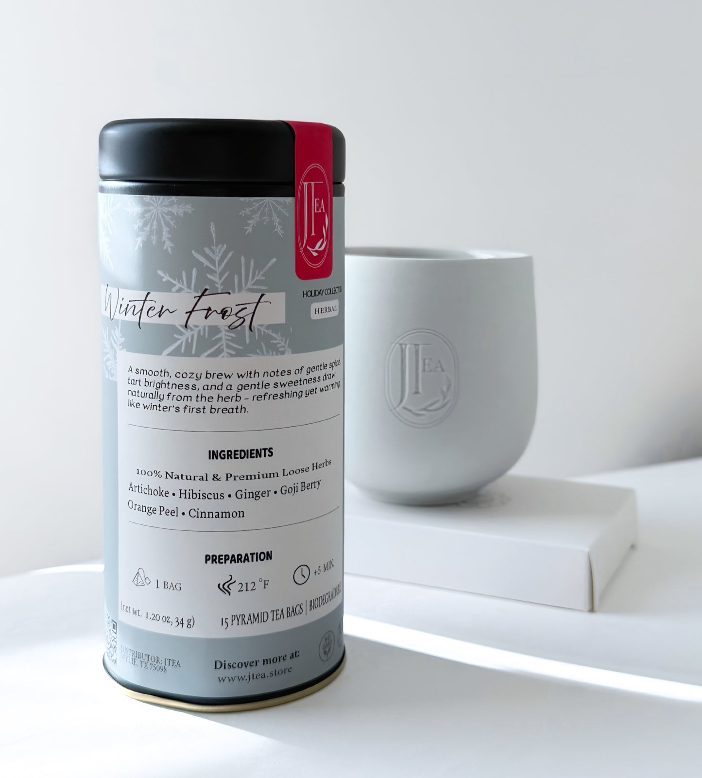 Winter Frost Tea –  15 Pyramid Tea Bags In Tin Can | Holiday Botanical Blend